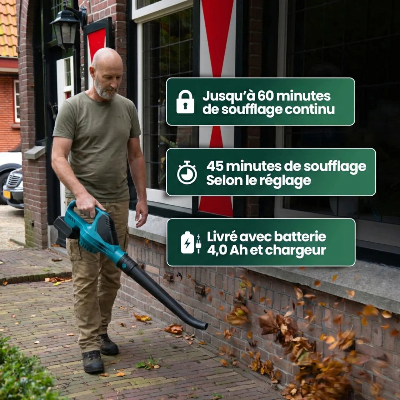 Souffleur à feuilles avec 2 Batteries OFFERTES